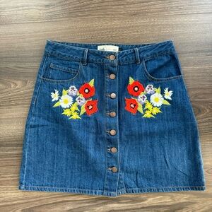 Twik by Simons Floral Embroidered Denim Skirt
